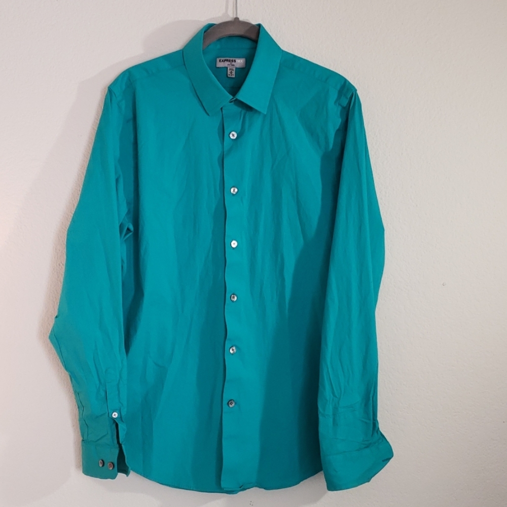 Express 1MX teal button down shirt